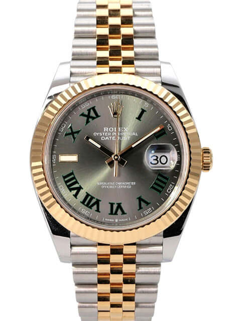 Rolex Datejust 41 Edelstahl Gelbgold 126333 Slate Jubile-Band mit schiefergrauem Zifferblatt und Jubilé-Armband.