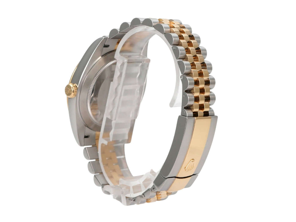 Rolex Datejust 41 Edelstahl Gelbgold 126333 Slate Jubile-Band seitliche Ansicht mit Jubile-Armband.