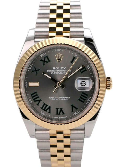 Rolex Datejust 41 Edelstahl Gelbgold 126333 Slate Jubile-Band mit grauem Zifferblatt und Jubilee-Armband.