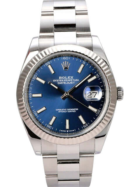 Rolex Datejust 41 Edelstahl Weißgold 126334 Blau mit blauem Zifferblatt und 18 kt Weißgold Lünette