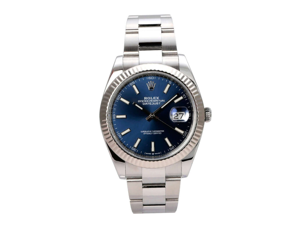 Rolex Datejust 41 Edelstahl Weißgold 126334 Blau mit blauem Zifferblatt und Edelstahlarmband
