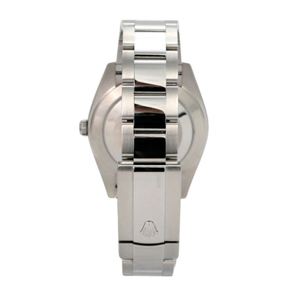 Rolex Datejust 41 Edelstahl Weißgold 126334 Blau Uhr von hinten mit polierten und satinierten Edelstahlband.