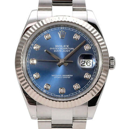Rolex Datejust 41 Edelstahl Weißgold 126334 Blau Diamant, 41 mm, Automatikuhr mit Datumsanzeige