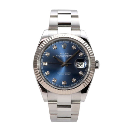 Rolex Datejust 41 Edelstahl Weißgold 126334 Blau Diamant, Edelstahl-Weißgold Uhr mit blauem Diamantzifferblatt