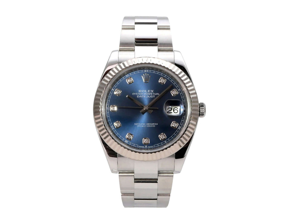 Rolex Datejust 41 Edelstahl Weißgold 126334 Blau Diamant, Edelstahl-Weißgold Uhr mit blauem Diamantzifferblatt