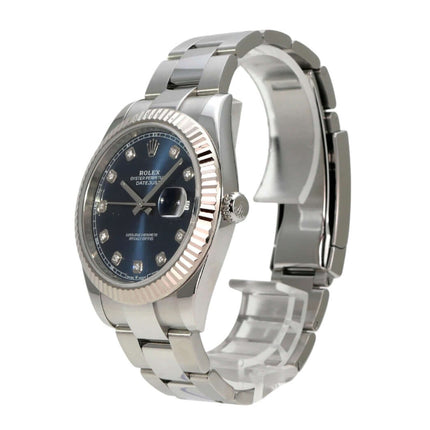 Rolex Datejust 41 Edelstahl Weißgold 126334 Blau Diamant mit blauem Diamant-Zifferblatt und Oysterband