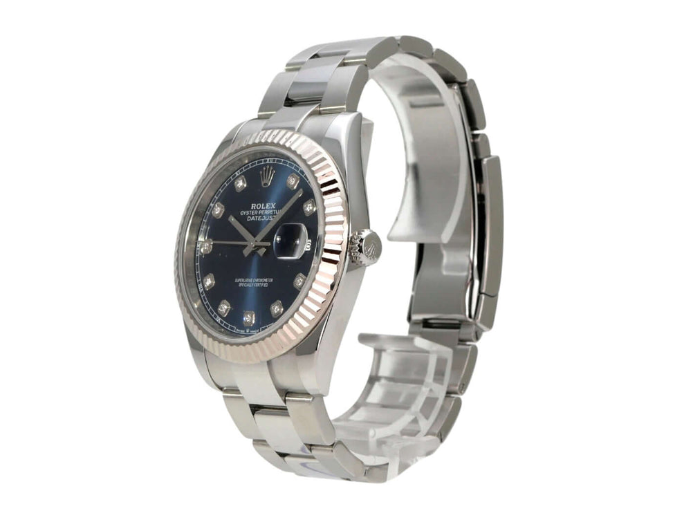 Rolex Datejust 41 Edelstahl Weißgold 126334 Blau Diamant mit blauem Diamant-Zifferblatt und Oysterband
