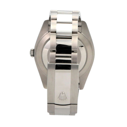 Rolex Datejust 41 Edelstahl Weißgold Rückansicht mit Oyster-Armband und Rolex-Krone