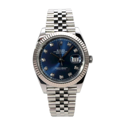 Rolex Datejust 41 Edelstahl Weißgold 126334 Blau Dia Jubile-Band mit blauen Diamantzifferblatt und Jubile-Band.