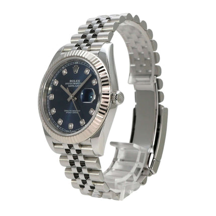 Rolex Datejust 41 Edelstahl Weißgold 126334 Blau Dia Jubile-Band seitlich mit blauem Zifferblatt und Diamanten