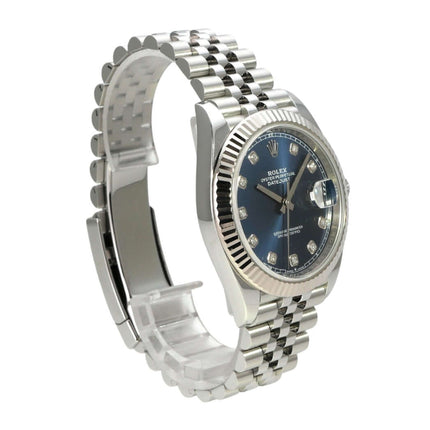 Rolex Datejust 41 Edelstahl Weißgold 126334 Blau Dia Jubile-Band mit blauem Diamantzifferblatt und Jubile-Band.