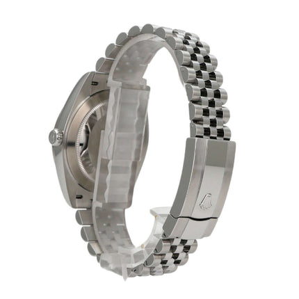 Rolex Datejust 41 Edelstahl Weißgold 126334 mit Jubile-Band, eleganter Zeitmesser von der Seite.