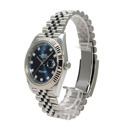 Rolex Datejust 41 Edelstahl Weißgold 126334 Blau Dia Jubile-Band seitlich mit blauem Zifferblatt