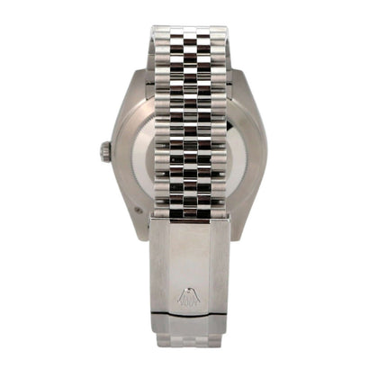 Rolex Datejust 41 Edelstahl Weißgold 126334 Blau Dia Jubile-Band Rückansicht mit Jubile-Edelstahlband.