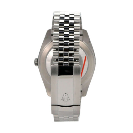 Rolex Datejust 41 Edelstahl Weißgold Rückansicht mit Jubile-Band und Faltschließe.