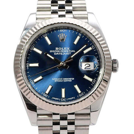 Rolex Datejust 41 Edelstahl Weißgold 126334 Blau Jubile-Band, 41 mm, blaues Zifferblatt, Weißgold-Lünette
