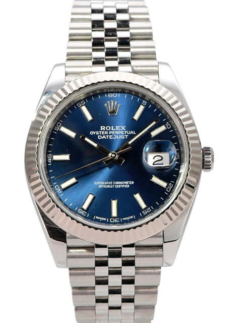 Rolex Datejust 41 Edelstahl Weißgold 126334 Blau Jubile-Band, 41 mm, blaues Zifferblatt, Weißgold-Lünette