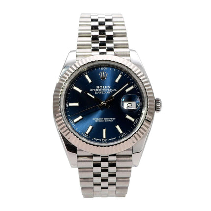 Rolex Datejust 41 Edelstahl Weißgold 126334 Blau Jubile-Band, elegante Luxusuhr mit blauem Zifferblatt