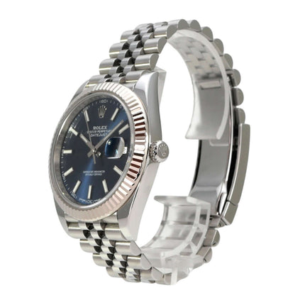 Rolex Datejust 41 Edelstahl Weißgold 126334 Blau Jubile-Band, blaue Zifferblattansicht
