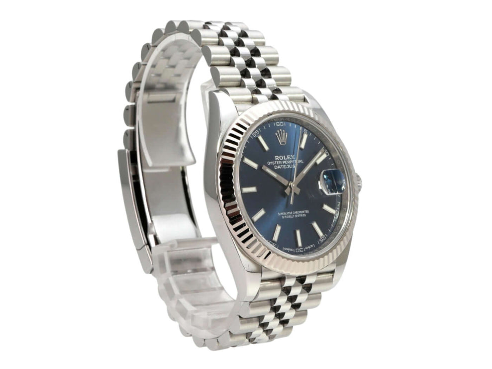 Rolex Datejust 41 Edelstahl Weißgold 126334 Blau Jubile-Band, blaues Zifferblatt, 41 mm