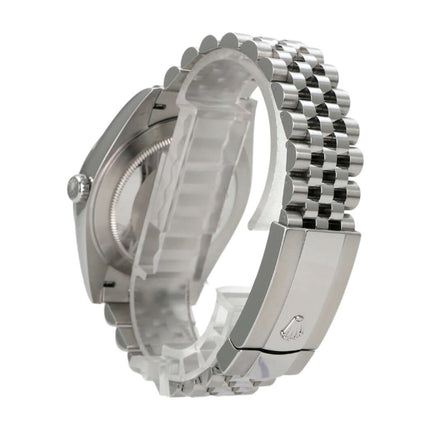 Rolex Datejust 41 Edelstahl Weißgold 126334 Blau Jubile-Band von der Seite mit jubilee Armband.