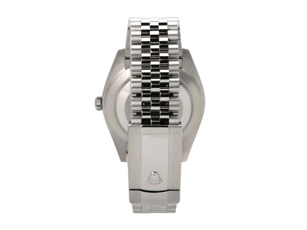 Rolex Datejust 41 Edelstahl Weißgold 126334 Blau Jubile-Band mit elegantem Jubile-Armband von hinten