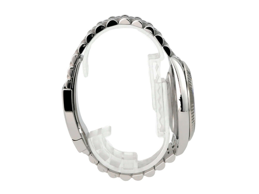 Rolex Datejust 41 Edelstahl Weißgold 126334 Blau Jubile-Band seitliche Ansicht des Gehäuses und Armbands