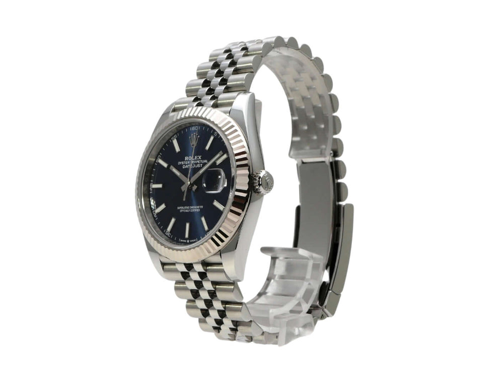 Rolex Datejust 41 Edelstahl Weißgold 126334 mit blauem Zifferblatt und Jubile-Armband
