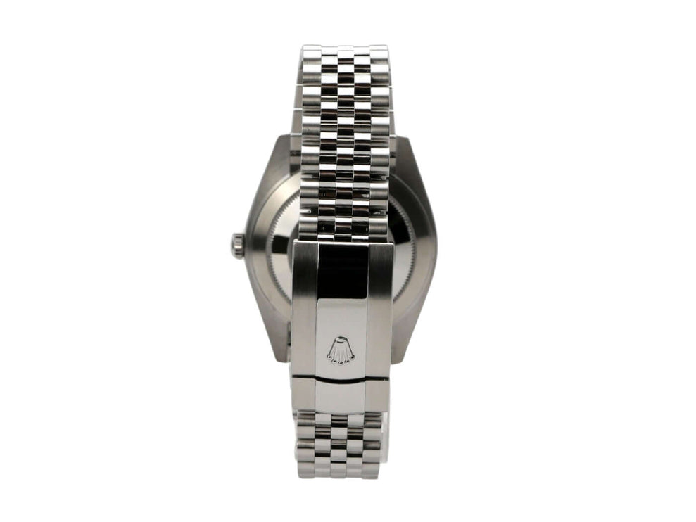 Rolex Datejust 41 Edelstahl Weißgold 126334 mit Jubile-Band, Ansicht von der Seite.