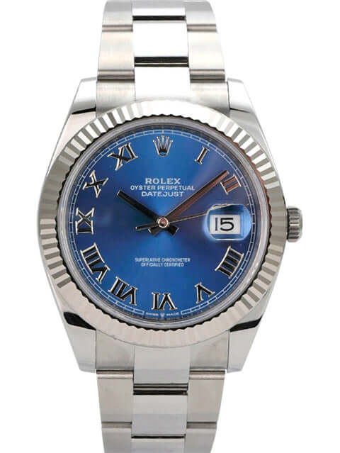 Rolex Datejust 41 Edelstahl Weißgold 126334 Blau Römisch mit blauem Zifferblatt und Oyster-Band