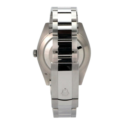 Rolex Datejust 41 Edelstahl Weißgold 126334 Blau Römisch Uhransicht mit Oyster-Band von hinten