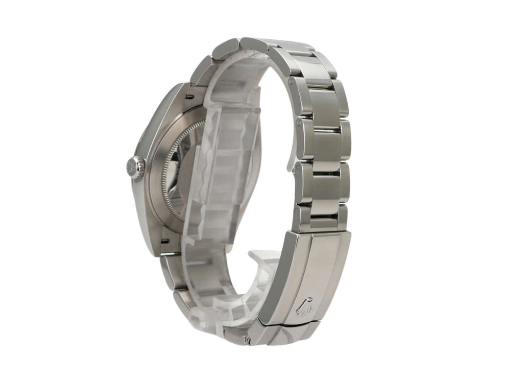 Rolex Datejust 41 Edelstahl Weißgold 126334 Blau Römisch seitliche Ansicht mit Oyster-Band aus Edelstahl.