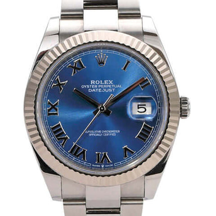 Rolex Datejust 41 Edelstahl Weißgold 126334 Blau Römisch mit blauem Zifferblatt und römischen Ziffern