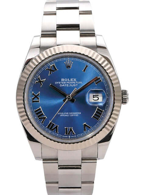 Rolex Datejust 41 Edelstahl Weißgold 126334 Blau Römisch mit blauem Zifferblatt und römischen Ziffern