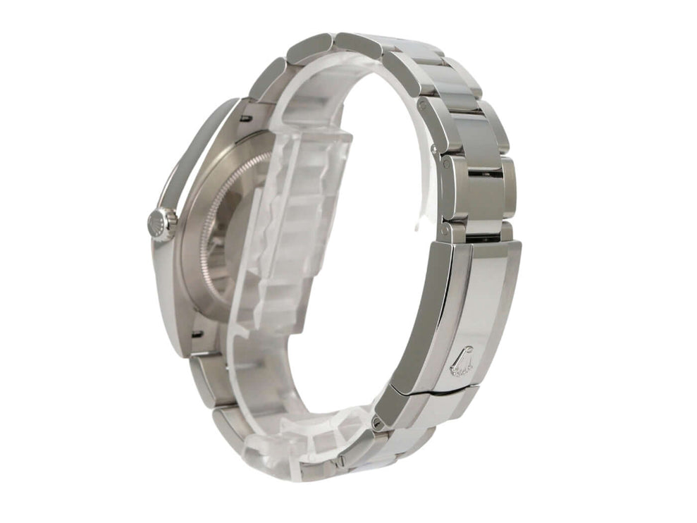 Rolex Datejust 41 Edelstahl Weißgold 126334 Blau Römisch Seite des Gehäuses und des Oyster-Bands.