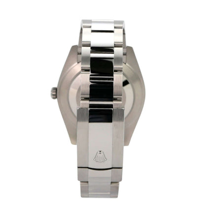 Rolex Datejust 41 Edelstahl Weißgold 126334 Blau Römisch Rückansicht des Armbands und Gehäuses.