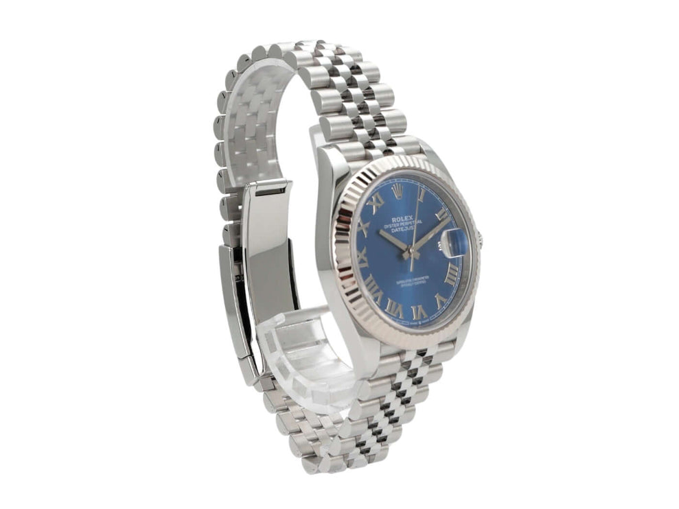Rolex Datejust 41 aus Edelstahl und Weißgold mit blauem Zifferblatt und Jubilé-Armband, Modell 126334.
