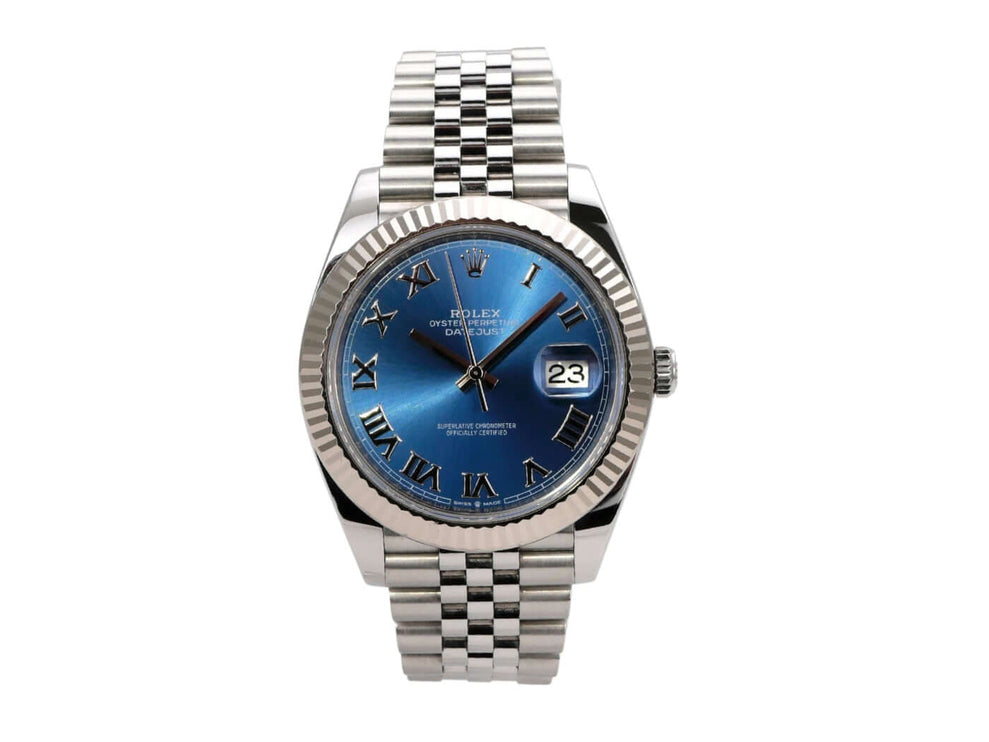 Rolex Datejust 41 Oystersteel Weißgold 126334 Blau Römisch Jubile-Band mit blauem Zifferblatt und Jubilé-Armband