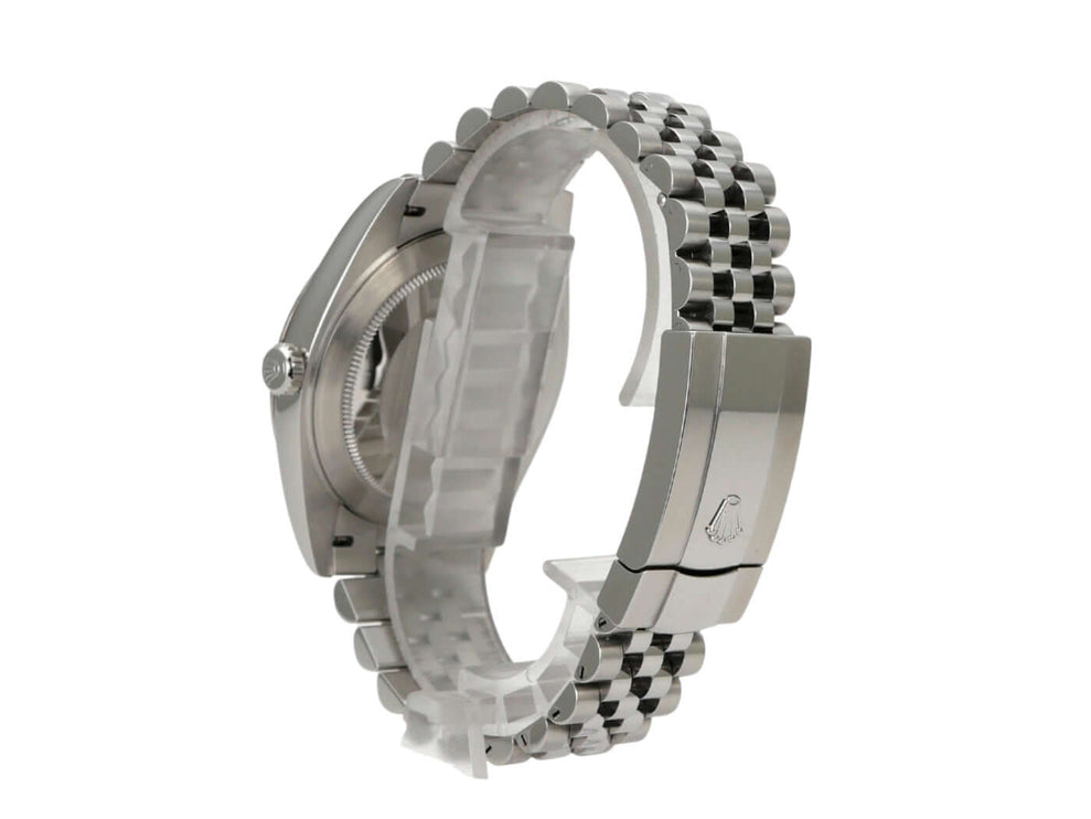 Rolex Datejust 41 Oystersteel Weißgold 126334 Blau Römisch Jubile-Band Armbandansicht aus Edelstahl.