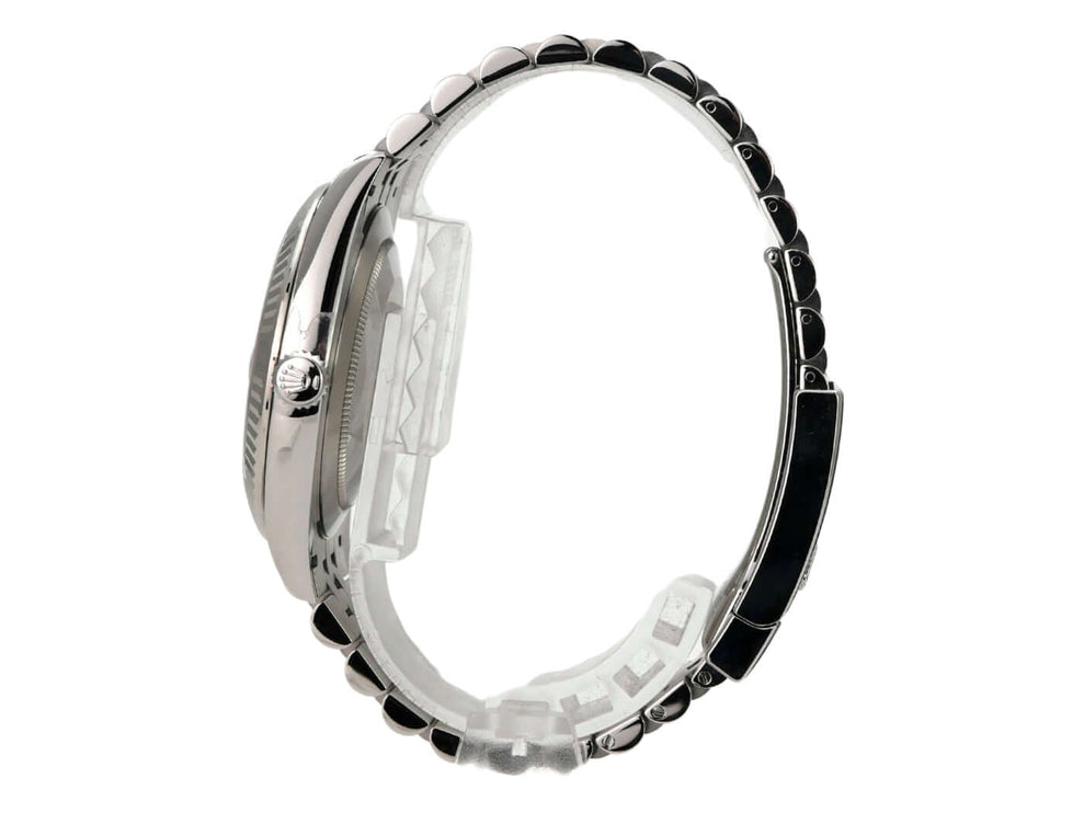 Rolex Datejust 41 Oystersteel Weißgold 126334 Blau Römisch Jubile-Band seitliche Ansicht des Armbanduhr-Designs