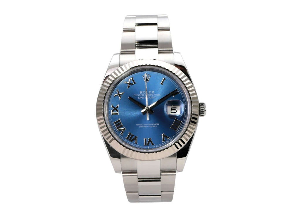 Rolex Datejust 41 Edelstahl Weißgold 126334 Blau Römisch mit blauem Zifferblatt und römischen Ziffern