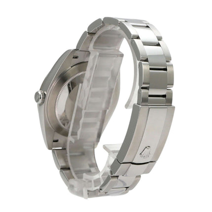 Rolex Datejust 41 Edelstahl Weißgold 126334 Blau Römisch Uhr mit Oyster Edelstahlband, seitliche Ansicht.