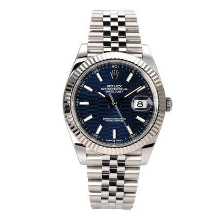 Rolex Datejust 41 Edelstahl Weißgold 126334 Blau Riffelmuster Jubile-Band