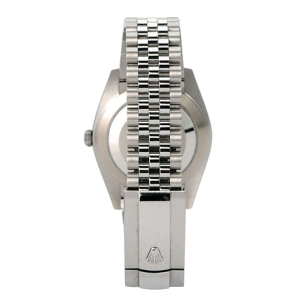 Rolex Datejust 41 Edelstahl Weißgold 126334 Blau Riffelmuster Jubile-Band Rückansicht mit Armband