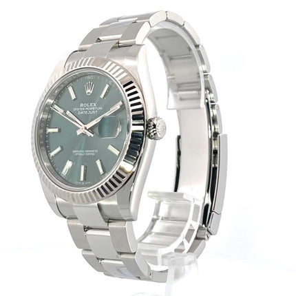 Rolex Datejust 41 126334 Edelstahl Weißgold, Mintgrünes Zifferblatt, Oyster-Armband. Hochwertiger Automatik-Chronometer mit Datumsanzeige.