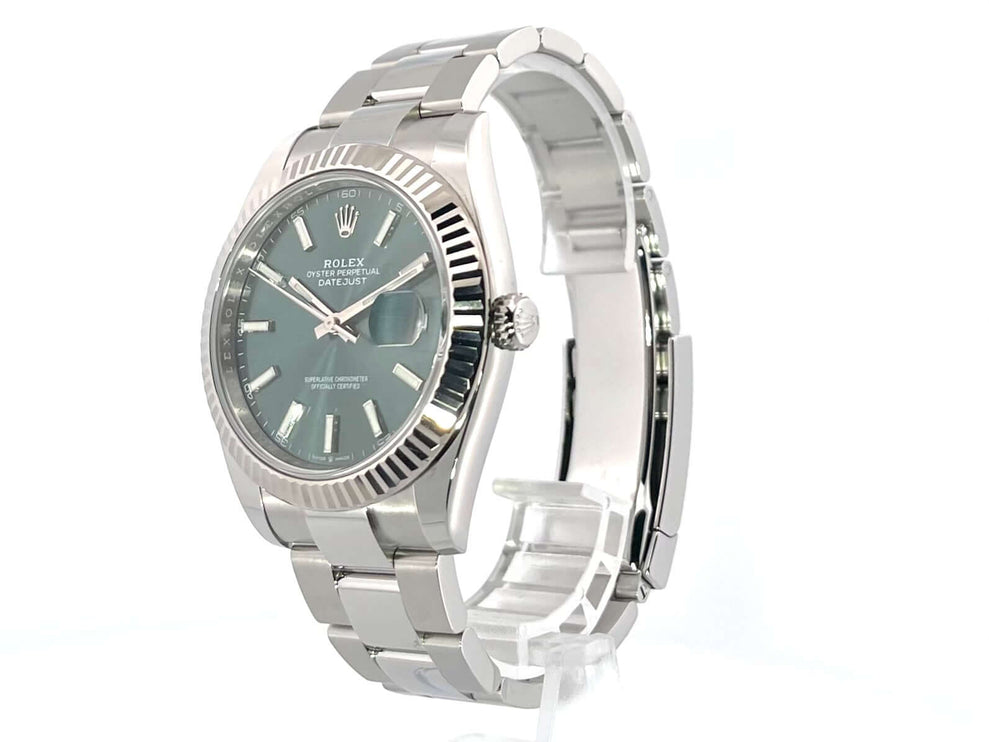 Rolex Datejust 41 126334 Edelstahl Weißgold, Mintgrünes Zifferblatt, Oyster-Armband. Hochwertiger Automatik-Chronometer mit Datumsanzeige.