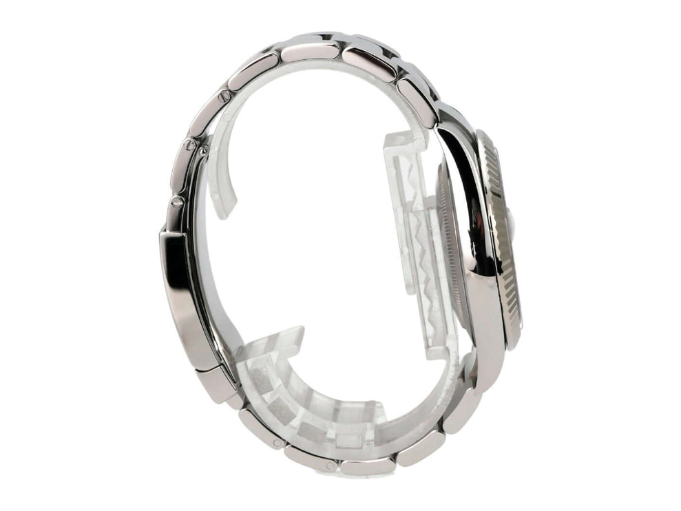 Rolex Datejust 41 Edelstahl Weißgold 126334 Mint Green seitliche Ansicht mit poliertem Gehäuse