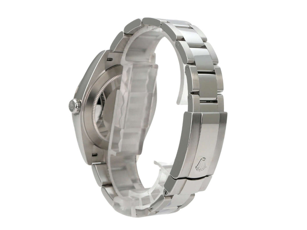 Rolex Datejust 41 Edelstahl Weißgold 126334 Mint Green Armband und Gehäuse Detailansicht.