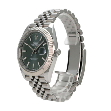 Rolex Datejust 41 Edelstahl Weißgold 126334 mit mintgrünem Zifferblatt und Jubile-Armband, 2022 Modell.
