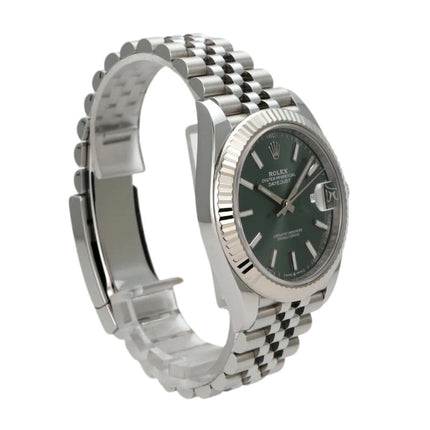 Rolex Datejust 41 Edelstahl Weißgold 126334 Mintgrün Jubile-Band, 41 mm, Automatikwerk, 18 kt Weißgold Lünette.